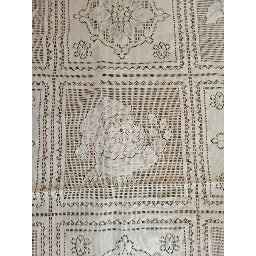 Vintage Artex Lace Winter Scene Obling 60x90 Tablecloth Ivory Christmas